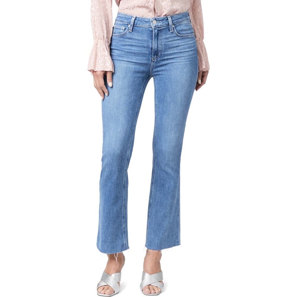 PAIGE Claudine High Waist Flare Jeans Darling wSiesta Hem Frayed Hem Size 28